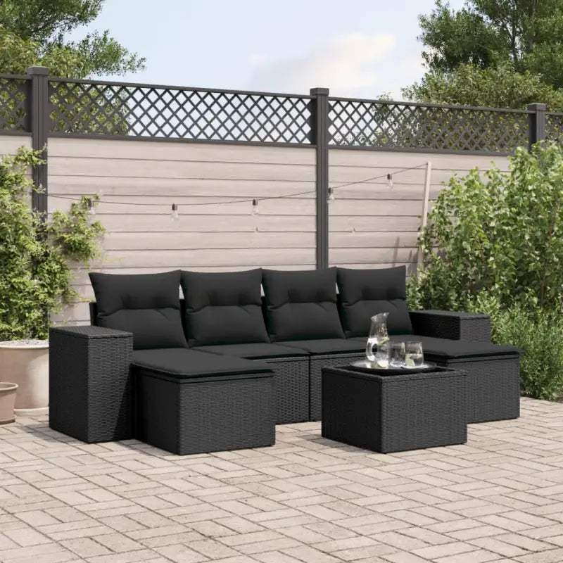 Loungetuigset van beige materiaal en gepoedercoat staal met perfecte afmetingen - Zwart / Met tafel - Tuinsets