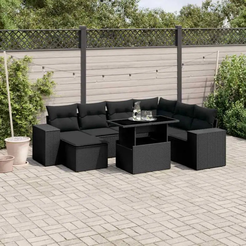 Loungetuina set met beige materiaal en gepoedercoat staal afmetingen - Zwart / Met tafel - Tuinsets