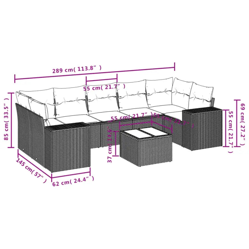 Loungetuinset in beige materiaal met gepoedercoat staal en afmetingen - Tuinsets