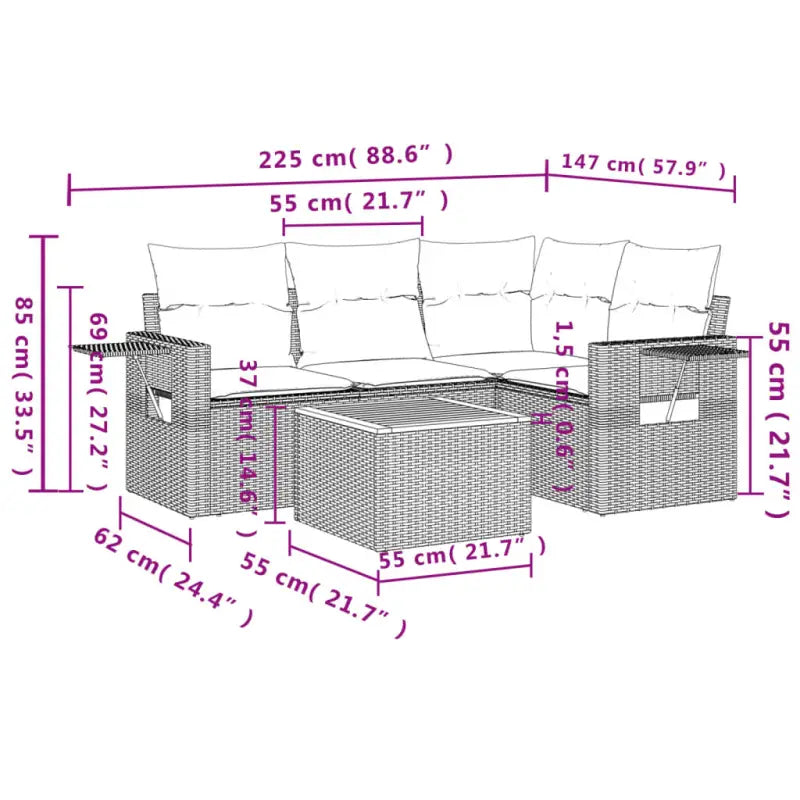 Loungetuinset in grijs materiaal met waterdichte tas en gepoedercoat staal - Tuinsets