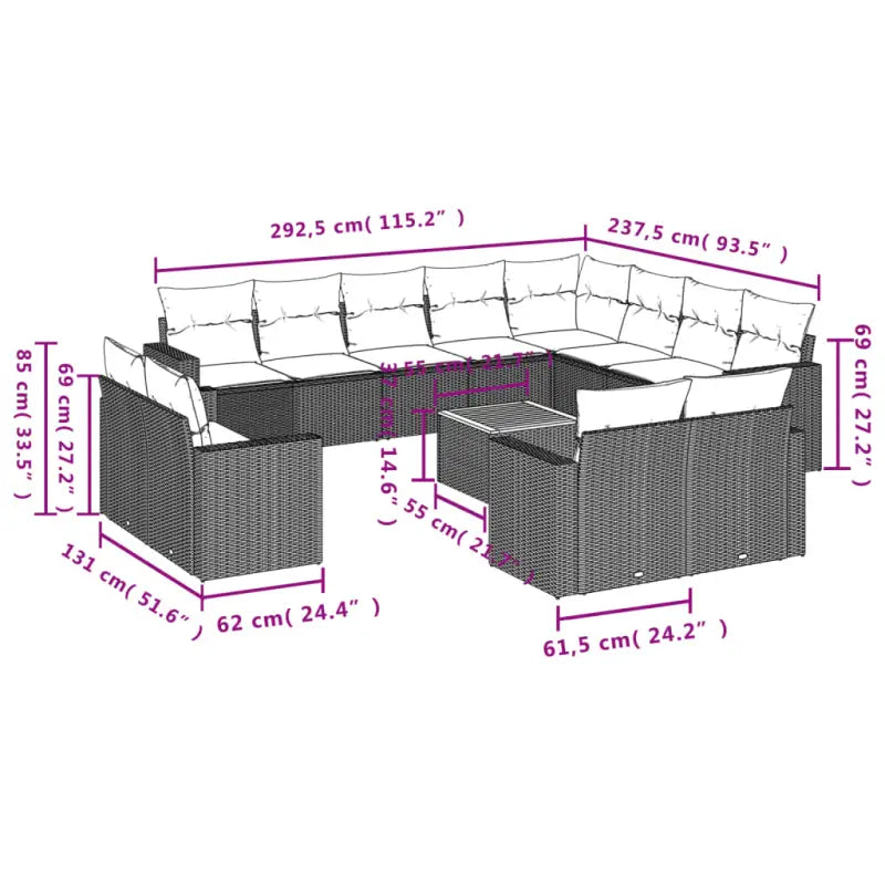 Loungetuinset in zwart materiaal met gepoedercoat staal afmetingen - Tuinsets