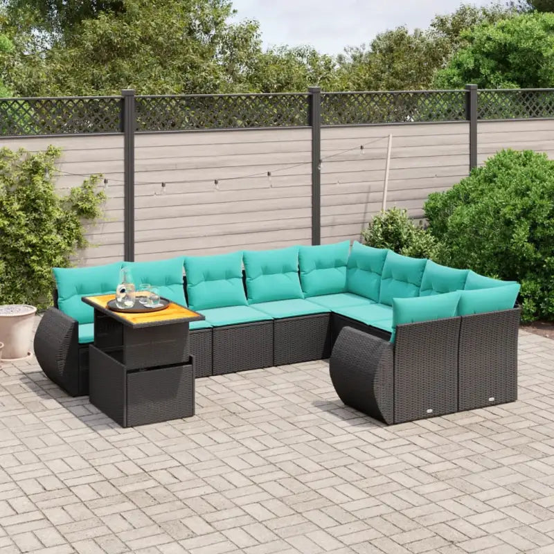 Loungetuinset in zwart materiaal met gepoedercoat staal en afmetingen - Zwart / 5x midden + Tafel + 2x hoek - Tuinsets
