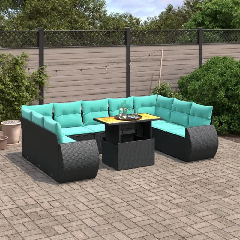 Loungetuinset in zwart materiaal met gepoedercoat staal en afmetingen - Zwart / Tafel + 2x hoek + 5x midden - Tuinsets
