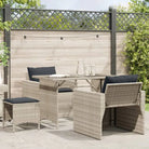 Loungetuinset in Zwart Materiaal met Poly Rattan en Gepoedercoat Staal - Lichtgrijs - Tuinsets