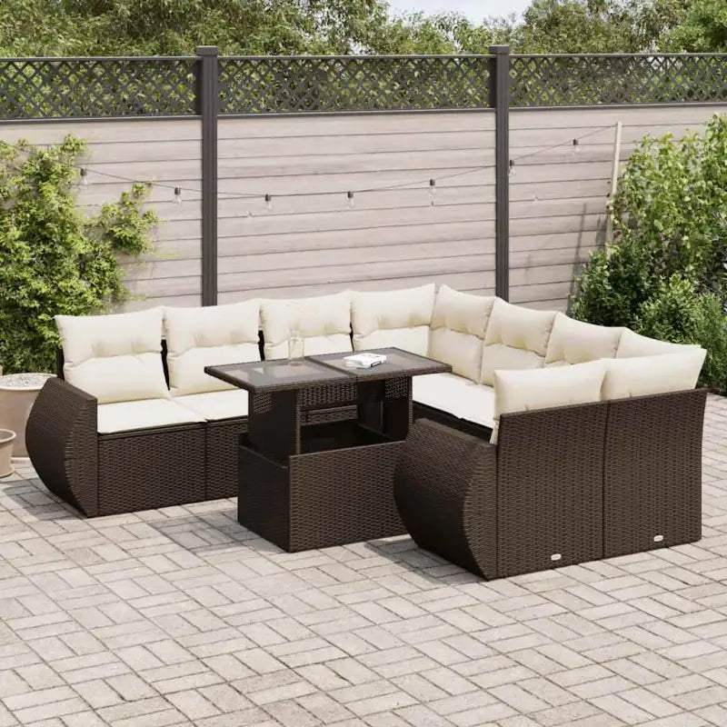 Loungetuinset met beige materiaal en gepoedercoat staal afmetingen - Bruin en crème / met opbergruimte - Tuinsets