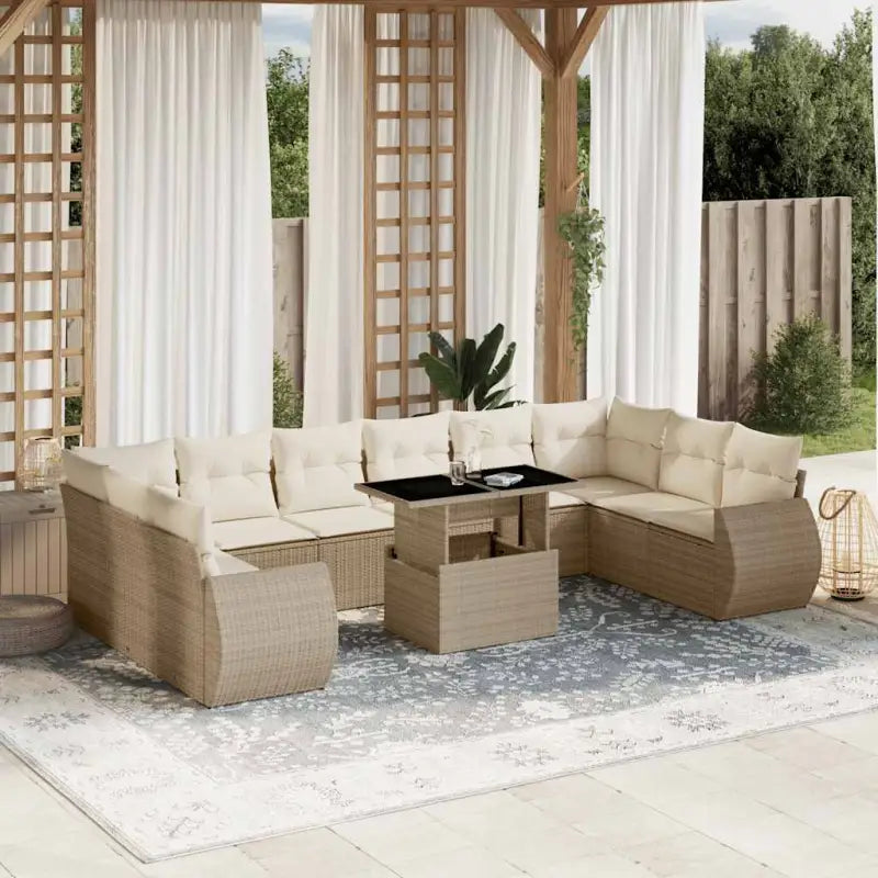 Loungetuinset met beige materiaal en gepoedercoat staal afmetingen - beige en crèmekleurig / Met tafel - Tuinsets
