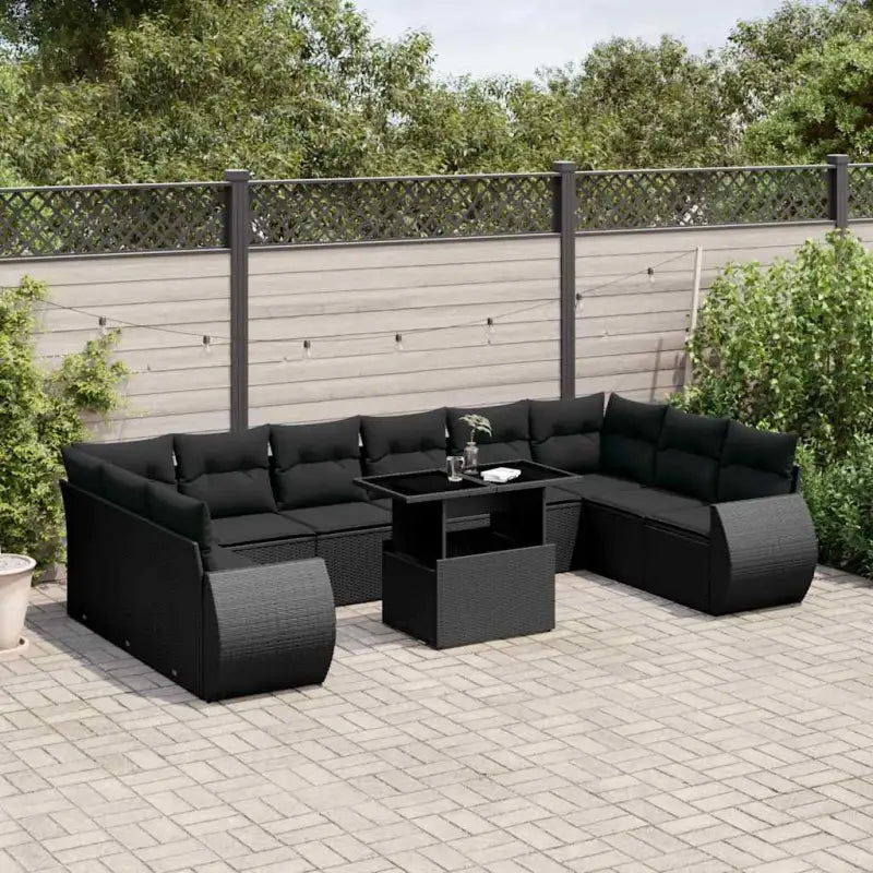 Loungetuinset met beige materiaal en gepoedercoat staal afmetingen - Zwart / Met tafel - Tuinsets