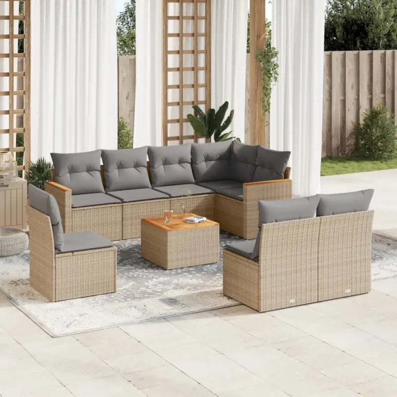 Loungetuinset met beige materiaal en gepoedercoat staal - Beige en grijs / Met tafel - Tuinsets