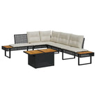 Loungetuinset met poly rattan en gepoedercoat staal voor comfortabele zitervaring - Zwart / verstelbaar tafelblad
