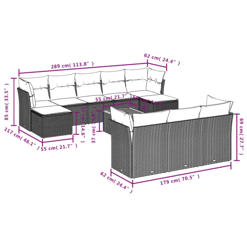 Loungetuinset met zwart materiaal en gepoedercoat staal afmetingen - Tuinsets