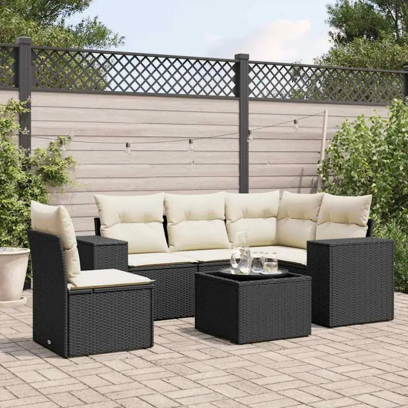 Loungetuinset van beige materiaal en gepoedercoat staal met afmetingen - Zwart en crème / Zonder tafel - Tuinsets
