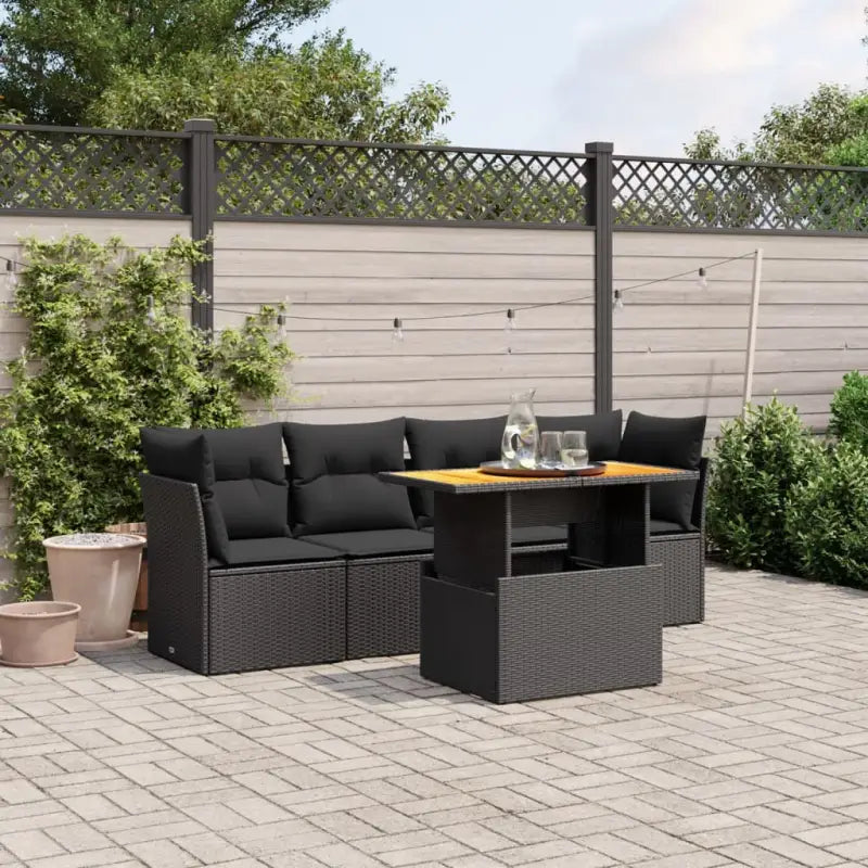 Loungetuinset van beige materiaal en gepoedercoat staal met afmetingen - Zwart / zonder opbergruimte - Tuinsets