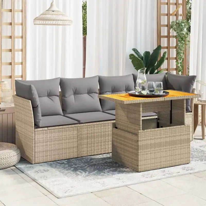 Loungetuinset van beige materiaal en gepoedercoat staal met afmetingen - Beige en grijs / met opbergruimte - Tuinsets