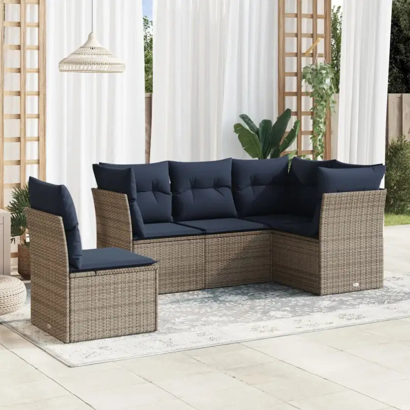 Loungetuinset van bruin materiaal en gepoedercoat staal met afmetingen - Beige en grijs / Zonder tafel - Tuinsets