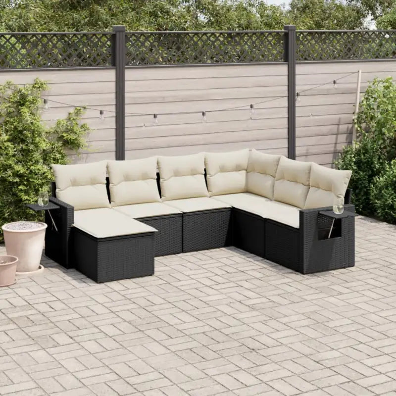 Loungetuinset van gepoedercoat staal in beige materiaal met afmetingen - Zwart en crème / Met tafel - Tuinsets