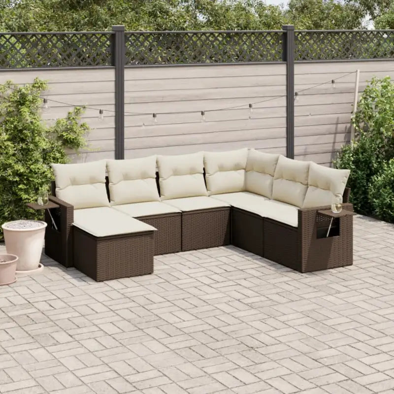 Loungetuinset van gepoedercoat staal in beige materiaal met afmetingen - Bruin en crème / Met tafel - Tuinsets