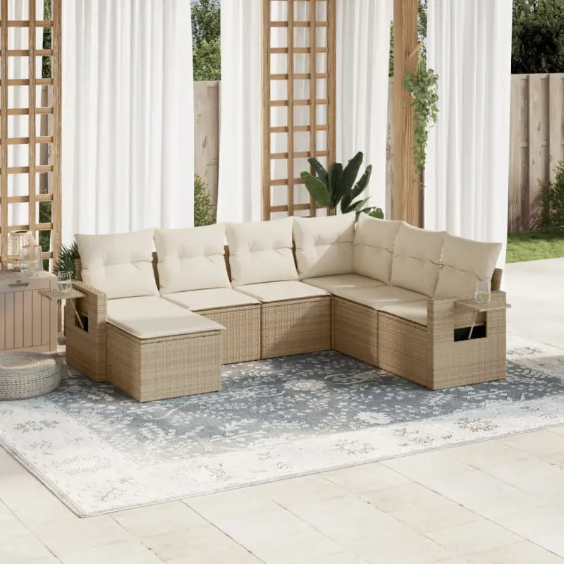 Loungetuinset van gepoedercoat staal in beige materiaal met afmetingen - beige en crèmekleurig / Met tafel - Tuinsets
