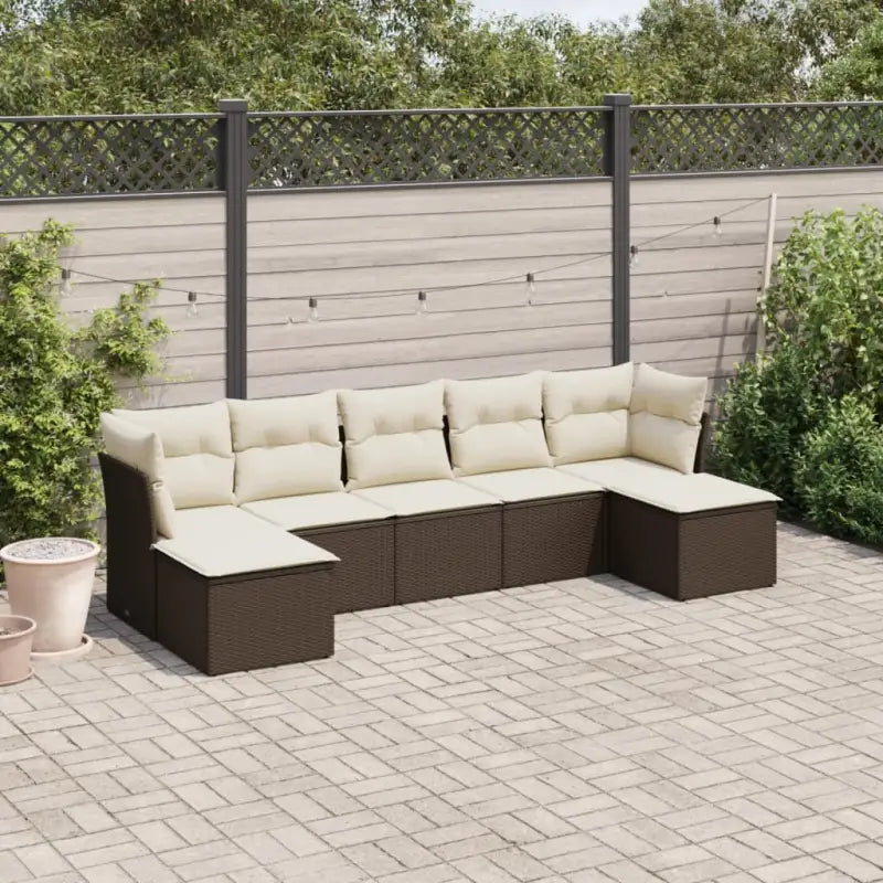 Loungetuinset van gepoedercoat staal met beige materiaal en afmetingen - Bruin en crème / Met tafel - Tuinsets