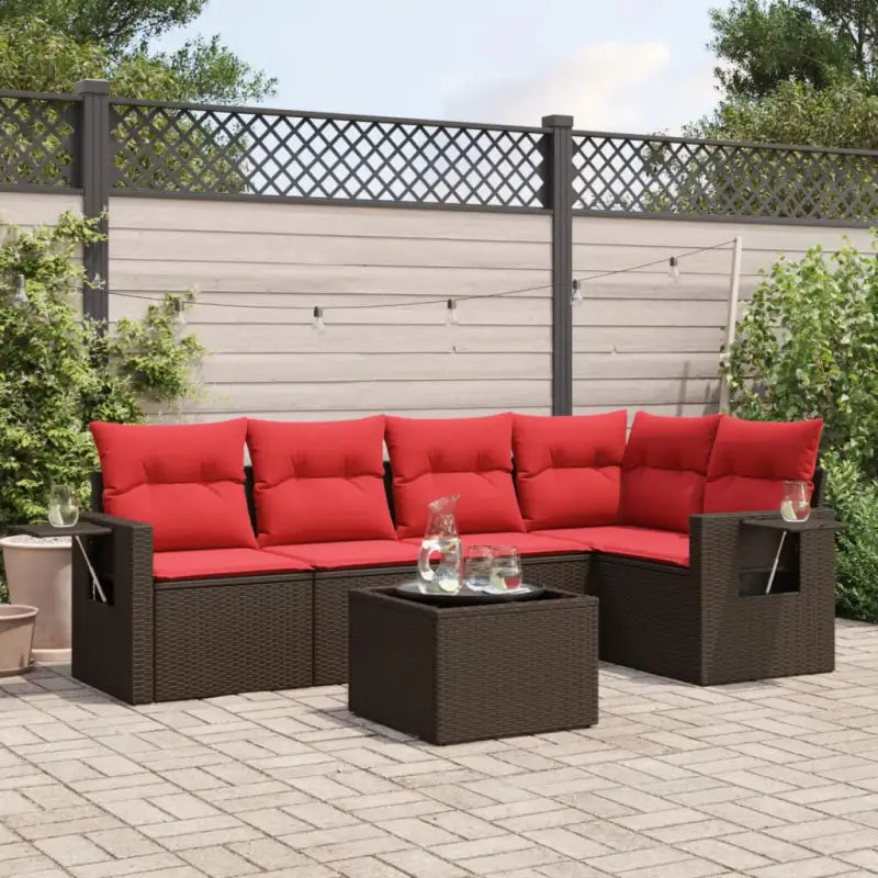 Loungetuinset van gepoedercoat staal met waterdichte tas en afmetingen - Bruin en rood / Met tafel - Tuinsets