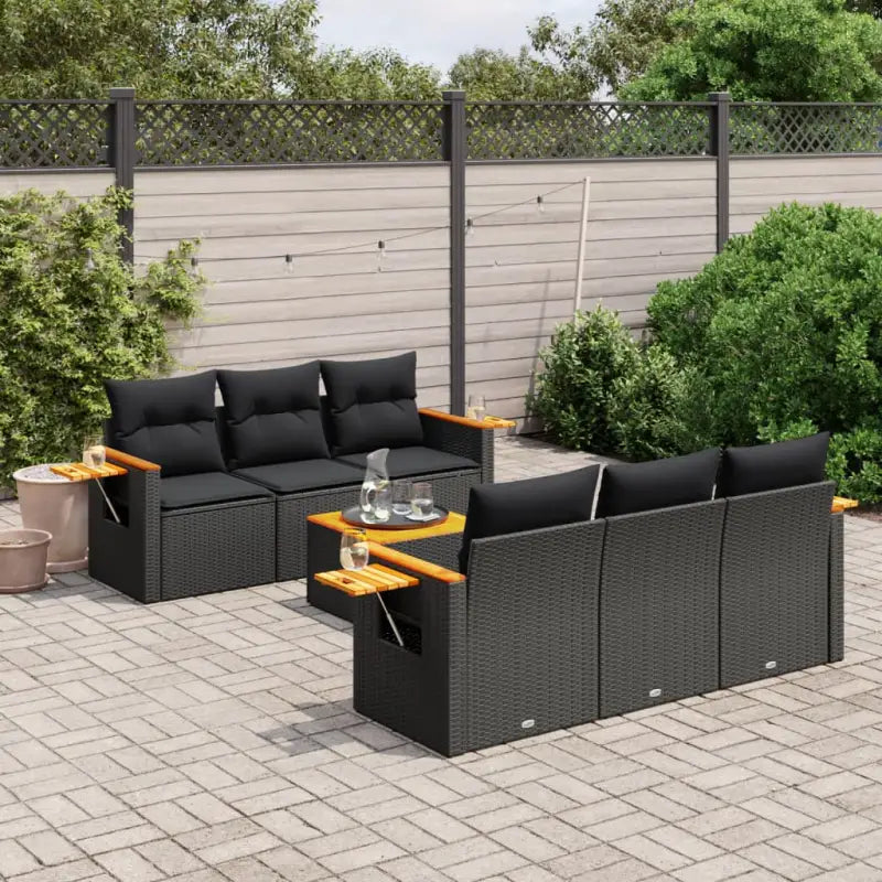 Loungetuinset van poly rattan en gepoedercoat staal in zwart materiaal - Tuinsets