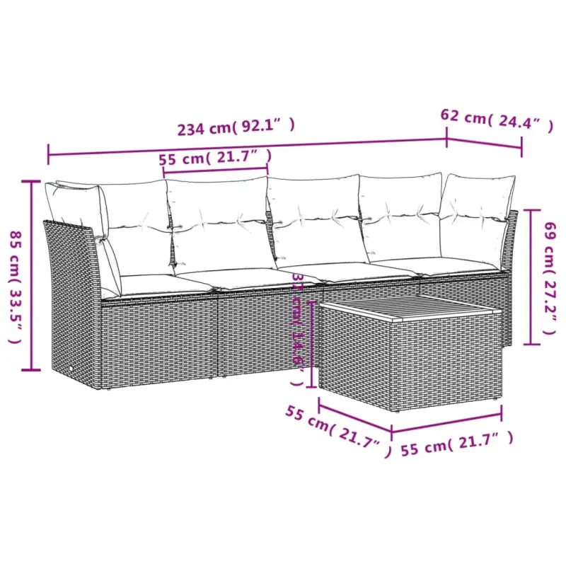 Loungetuinset van poly rattan en gepoedercoat staal met ruime afmetingen - Grijs - Tuinsets