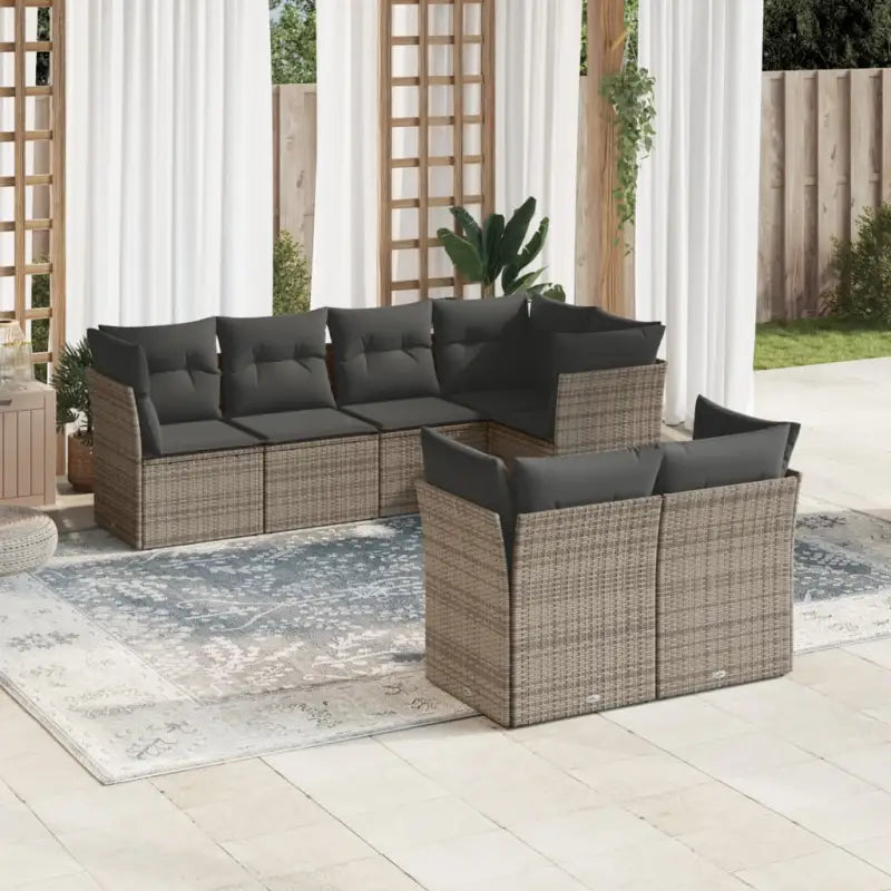 Loungetuinset van poly rattan met zwart materiaal en gepoedercoat staal - Grijs - Tuinsets