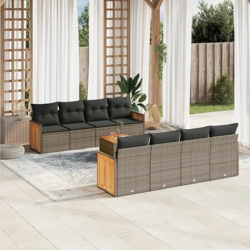 Loungevuurset in zwart materiaal met poly rattan en gepoedercoat staal - Grijs - Tuinsets