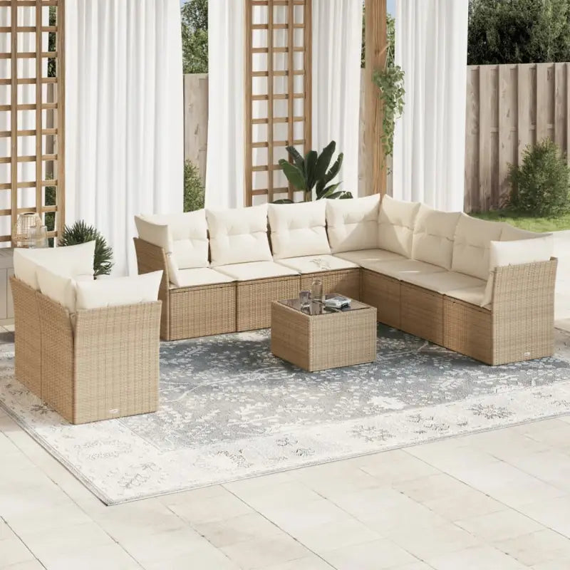 Loungezet met poly rattan en comfortabele zitervaring - beige en crèmekleurig / Zonder tafel - Tuinsets