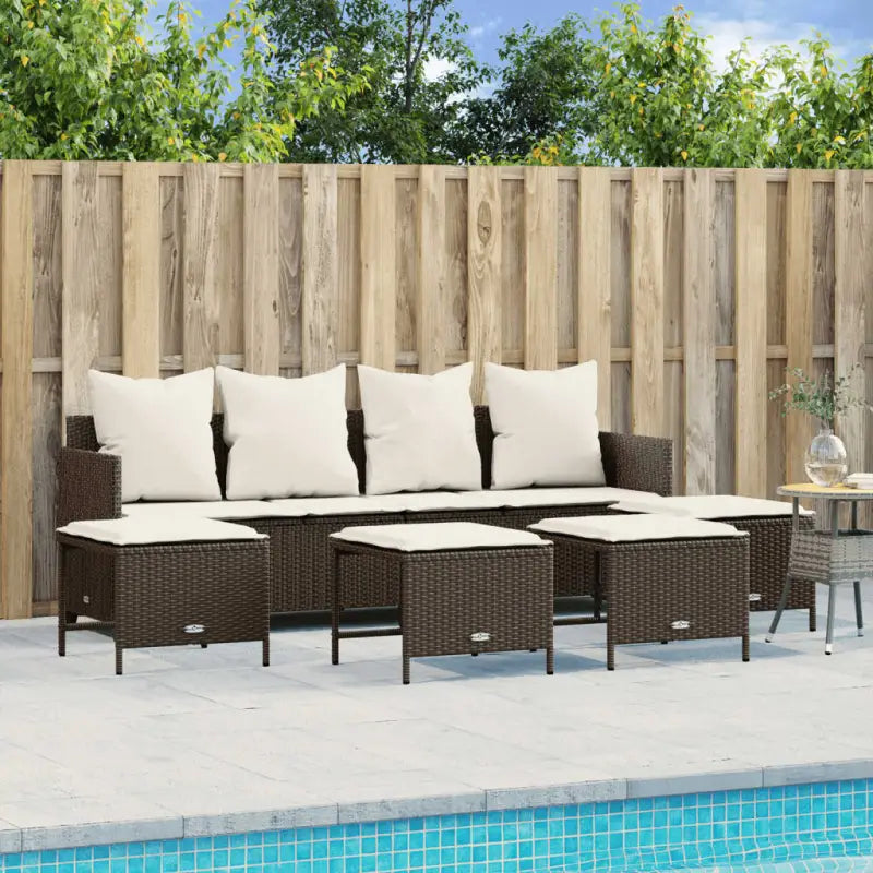 Loungezets in poly rattan met verstelbare posities en gepoedercoat staal - Bruin / zonder luifel - Tuinsets