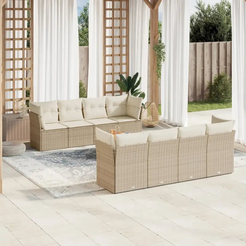 Loungezets met Poly Rattan en Gepoedercoat Staal voor Buitenruimtes - Beige / 4x midden + Tafel + 4x hoek - Tuinsets