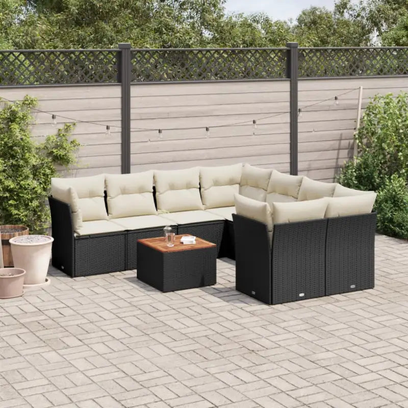 Loungezets met Poly Rattan en Gepoedercoat Staal voor Buitenruimtes - Zwart en crème / 4x hoek + Tafel + 4x midden