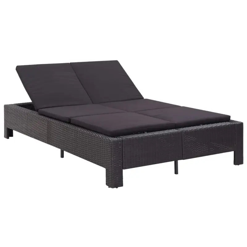 Luxe 2-persoons ligbed met poly rattan en gepoedercoat stalen frame - Zwart - Tuinbedden