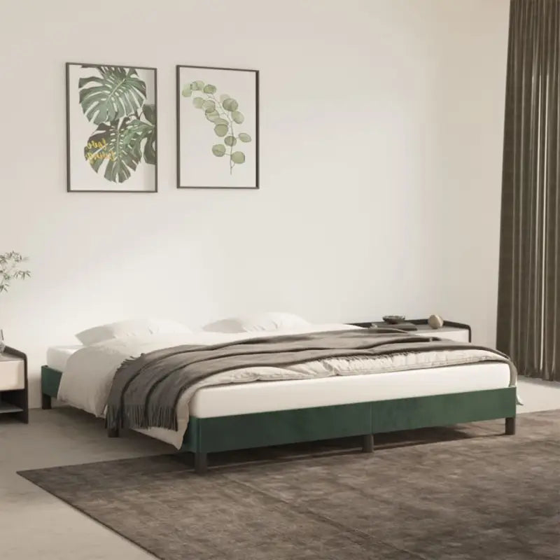 Luxe bedframe met multiplex lattenbodem en zachte fluwelen bekleding - Donkergroen / 160 x 200 cm / 25 cm - Bedden &