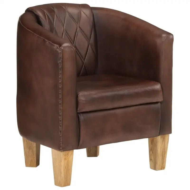 Luxe fauteuil van echt leer en massief mangohout voor ontspanning - Donkerbruin / 1 - Fauteuils & Relaxfauteuils