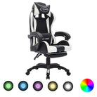 Luxe gamestoel met RGB LED en hoogte verstelbaar kunstlederen bekleding - Wit en zwart / 1 / Met voetensteun