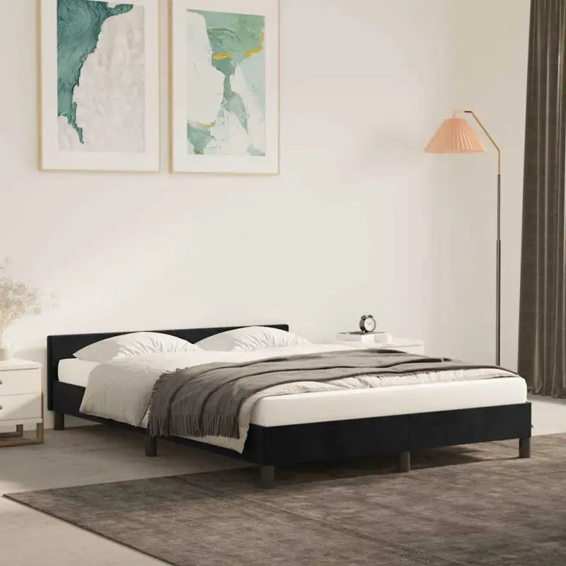 Luxueus bedframe met hoofdeinde en multiplex lattenbodem - Zwart / 140 x 190 cm - Bedden & bedframes