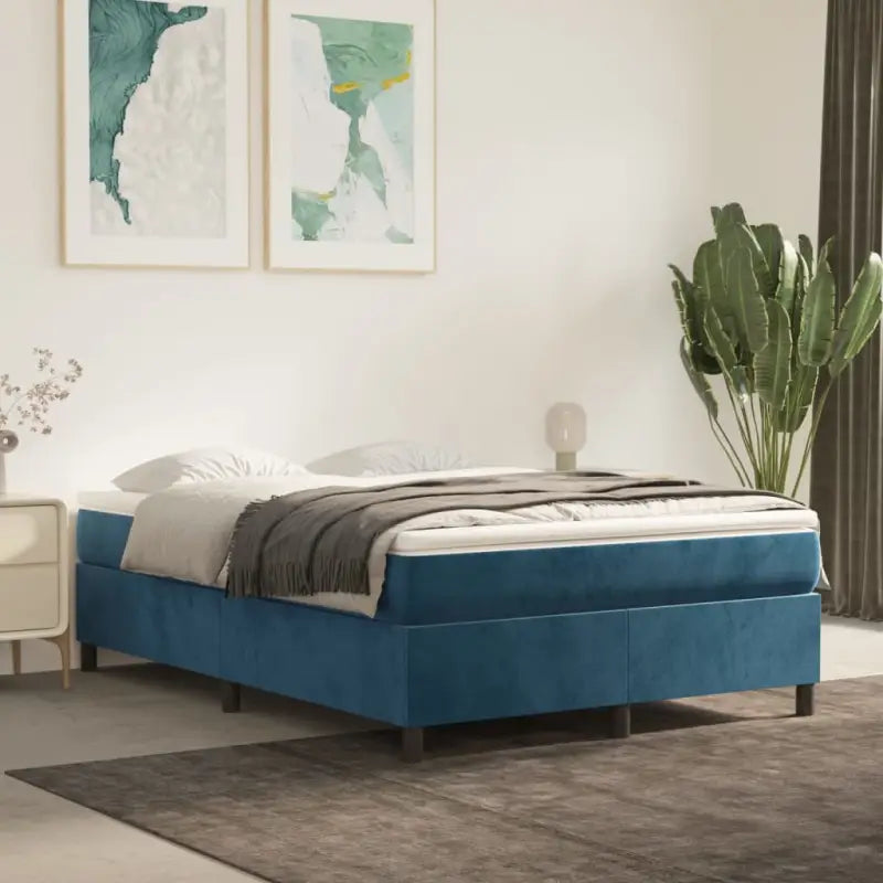 Luxueus bedframe met multiplex lattenbodem en fluweel bekleding - Donkerblauw / 140 x 200 cm / 35 cm - Bedden &