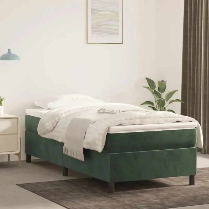 Luxueus bedframe met multiplex lattenbodem en fluweel bekleding - Donkergroen / 100 x 200 cm / 35 cm - Bedden &