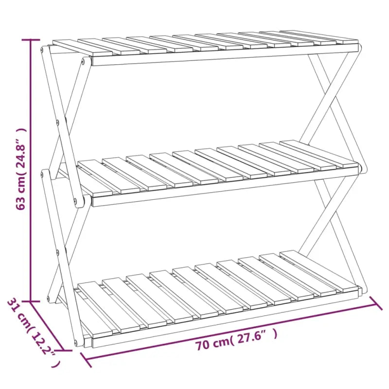 Massief acaciahout Boekenkast met 3 lagen en inklapbaar design - 1 / 70 cm - Boekenkasten
