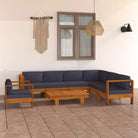 Massief acaciahout loungeset met afmetingen middenbank voor tuin en terras - Donkergrijs / hoek + 5x midden + Fauteuil