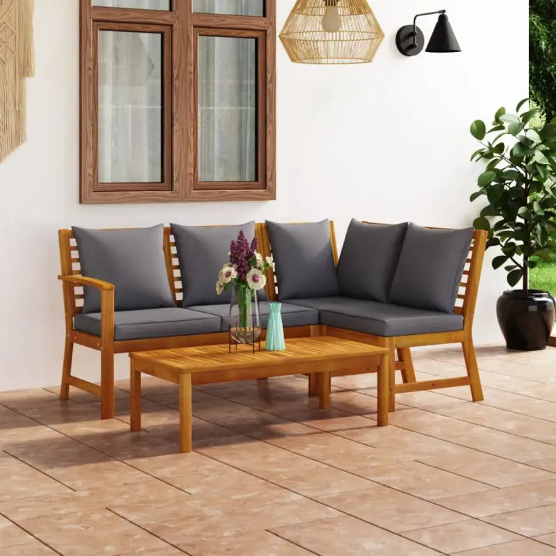Massief Acaciahout Loungeset voor buiten met moderne elegantie - Donkergrijs / hoek + midden + Bank + Tafel - Tuinsets
