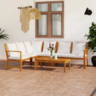 Massief Acaciahout Loungeset voor buiten met moderne elegantie - Crème / midden + hoek + 2x Bank + Tafel - Tuinsets