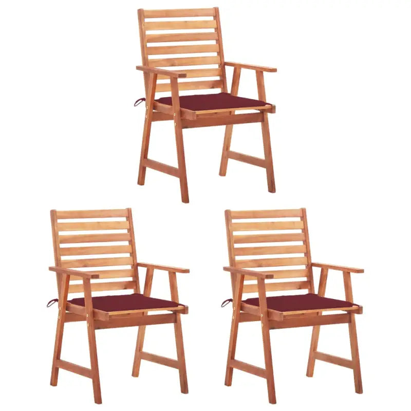 Massief acaciahout tuinstoelen met kussens en sets touwtjes voor buiten - Wijnrood / 3 - Tuinstoelen