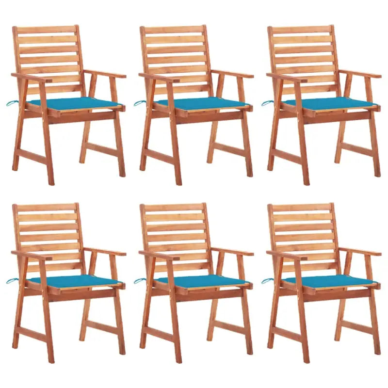 Massief acaciahout tuinstoelen met kussens en sets touwtjes voor buiten - Blauw / 6 - Tuinstoelen