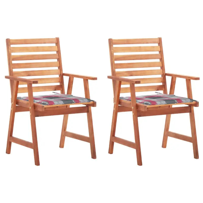 Massief acaciahout tuinstoelen met kussens en sets touwtjes voor buiten - Rood ruitpatroon / 2 - Tuinstoelen