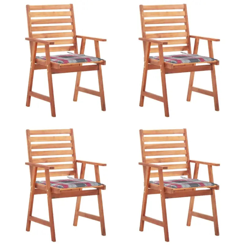 Massief acaciahout tuinstoelen met kussens en sets touwtjes voor buiten - Rood ruitpatroon / 4 - Tuinstoelen