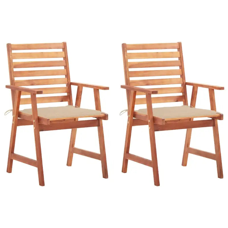 Massief acaciahout tuinstoelen met kussens en sets touwtjes voor buiten - Beige / 2 - Tuinstoelen