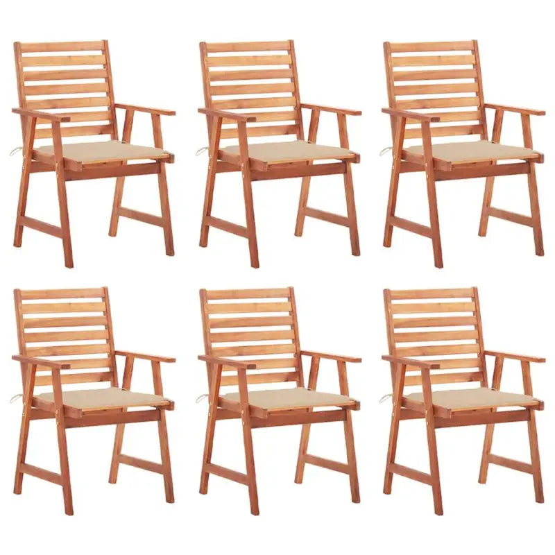 Massief acaciahout tuinstoelen met kussens en sets touwtjes voor buiten - Beige / 6 - Tuinstoelen