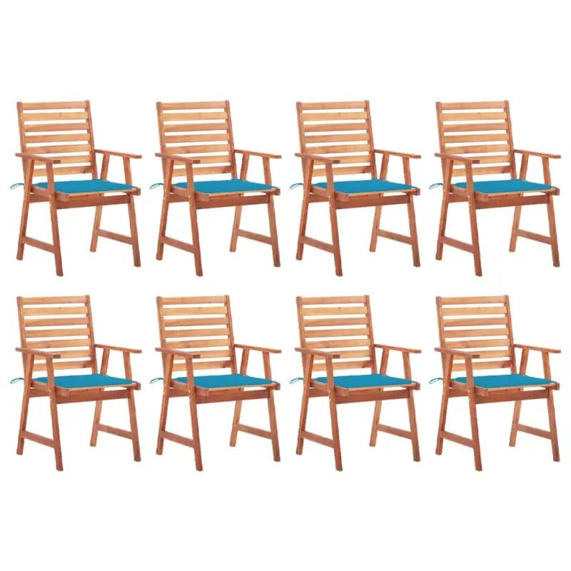 Massief acaciahout tuinstoelen met kussens en sets touwtjes voor buiten - Blauw / 8 - Tuinstoelen