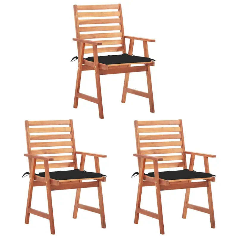 Massief acaciahout tuinstoelen met kussens en sets touwtjes voor buiten - Zwart / 3 - Tuinstoelen